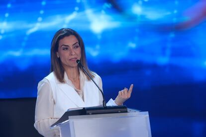 La candidata a la presidencia de Brasil Soraya Thronicke, en la sede de la cadena de televisión Bandeirantes.