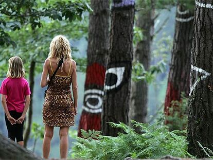 Turistas en el bosque de Oma en Kortezubi.
