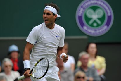 Nadal celebra un punto durante el duelo ante Russell.