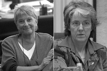 Las diputadas Carme-Laura Gil, de CiU, y Maria Mercè Roca, del grupo de ERC.