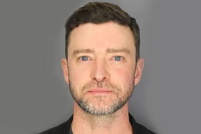 The mugshot taken by the Sag Harbor Police Department of singer Justin Timberlake on the night of June 18, 2024 after he was arrested for driving while intoxicated.