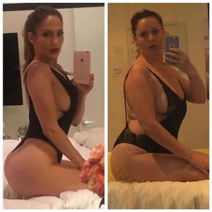 Jennifer López revolucionó las redes sociales en 2016 con un 'selfie' en la que mostraba su figura mientras posaba sobre una cama. Barber protagonizó una foto similar el pasado lunes.