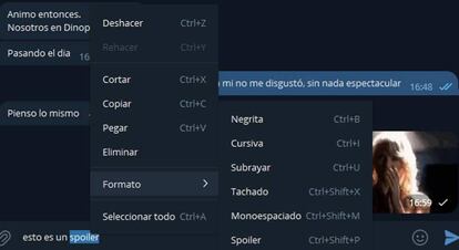 Spoiler Telegram ordenador