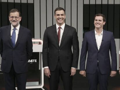 Rajoy, S&aacute;nchez, Rivera e Iglesias, antes del debate del lunes. 