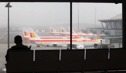 Iberia planes parked at Madrid&rsquo;s Terminal 4 at Barajas International Airport.