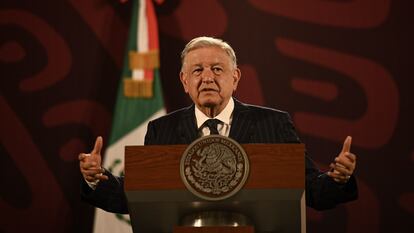 López Obrador durante su conferencia de prensa de este 25 de junio, en Palacio Nacional.