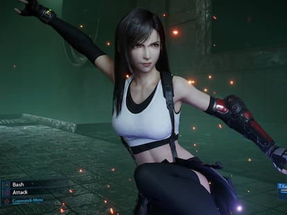 The character Tifa Lockhart, in a still from the video game 'Final Fantasy VII Remake.'