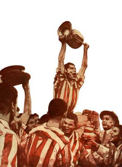 Gaínza, con la Copa de 1956, en versión de José Ibarrola.