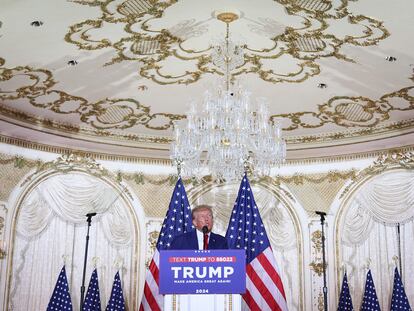 El expresidente estadounidense Donald Trump, durante su intervención desde Mar-a-Lago, en Florida.