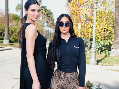 Kendall Jenner and Kim Kardashian attend the Balenciaga Fall 24 Show on December 02, 2023