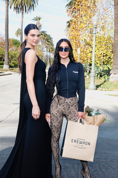 Kendall Jenner and Kim Kardashian attend the Balenciaga Fall 24 Show on December 02, 2023