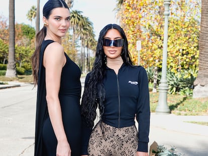 Kendall Jenner and Kim Kardashian attend the Balenciaga Fall 24 Show on December 02, 2023