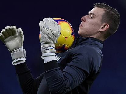 Lunin, en un entrenamiento