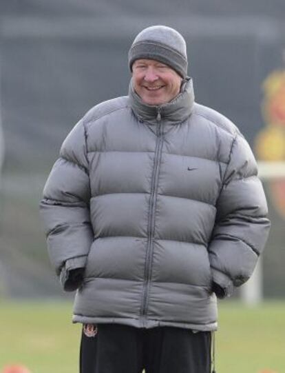 Ferguson, durante el entrenamiento de hoy del United.