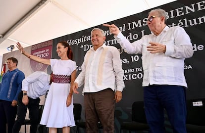 Claudia Sheinbaum, virtual presidenta electa de México; Andrés Manuel López Obrador, presidente de México, y Rubén Rocha Moya, gobernador de Sinaloa