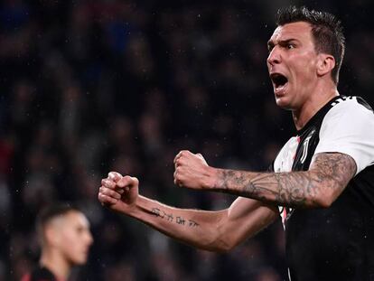 Mandzukic, celebrando un gol con la Juventus. 