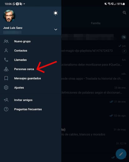 Acceder a 'personas cerca' en Telegram.