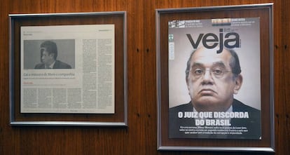 Quadros pendurados no gabinete do ministro Gilmar Mendes, no STF.