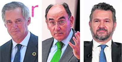 Jose Manuel Entrecanales, presidente de Acciona; Ignacio Sánchez Galán, presidente de Iberdrola; y Rodrigo Buenaventura, presidente de la CNMV.