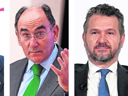 Jose Manuel Entrecanales, presidente de Acciona; Ignacio Sánchez Galán, presidente de Iberdrola; y Rodrigo Buenaventura, presidente de la CNMV.