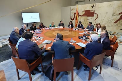 Los consejeros de la Generalitat, este martes, reunidos en el Palau de la Generalitat en su reunión semanal