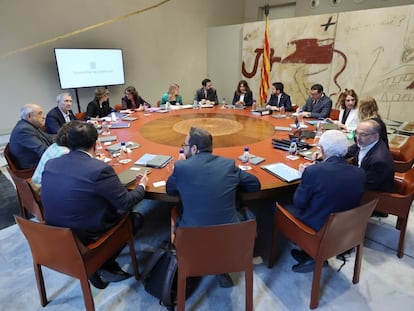 Los consejeros de la Generalitat, este martes, reunidos en el Palau de la Generalitat en su reunión semanal