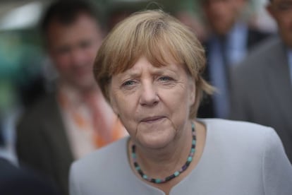La canciller alemana Angela Merkel, durante un acto de campaña en Boldekow (Alemania), el 18 de agosto.