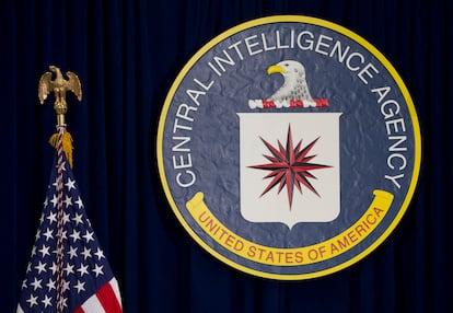 Seal of the Central Intelligence Agency at CIA headquarters in Langley, Virginia.