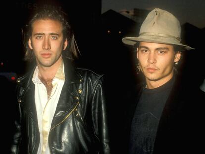 Nicolas Cage y Johnny Depp, en Los Ángeles, en 1988.