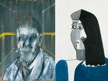A la izquierda, <i>Study for a portrait</i><b> (1962), de Bacon. A la derecha, </b><i>Tête de femme</i><b> (1963), de Picasso.