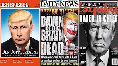 Im&aacute;genes de varias portadas internacionales que caricaturizan al presidente Trump.