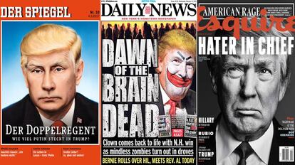 Imágenes de varias portadas internacionales que caricaturizan al presidente Trump.