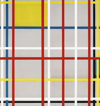 Piet Mondrian, &#039;New York City 3 (inacabado)&#039;, (1941), &oacute;leo, l&aacute;piz, carboncillo y cinta adhesiva de papel en colores sobre lienzo