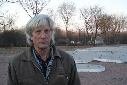 Valery Slootsky, en la plaza principal del pueblo de Chernóbil.
