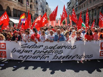 Cabecera de la marcha por el Día Internacional de los Trabajadores el pasado 1 de mayo en Madrid.