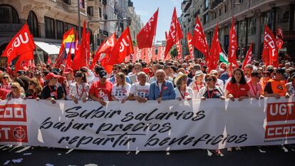 Cabecera de la marcha por el Día Internacional de los Trabajadores el pasado 1 de mayo en Madrid.