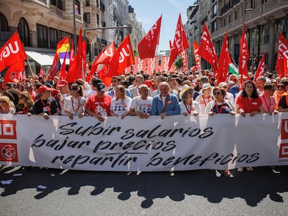 Cabecera de la marcha por el Día Internacional de los Trabajadores el pasado 1 de mayo en Madrid.