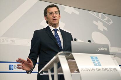 El presidente de la Xunta, Alberto N&uacute;&ntilde;ez Feij&oacute;o, durante la conferencia de prensa