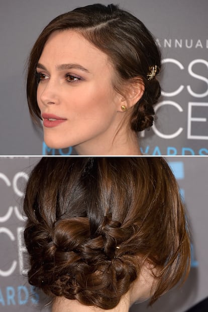 Keira Knightley se marca una de las opciones más elaboradas y le suma un pasador en el lateral.