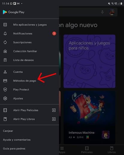 Métodos de pago en la Play Store.