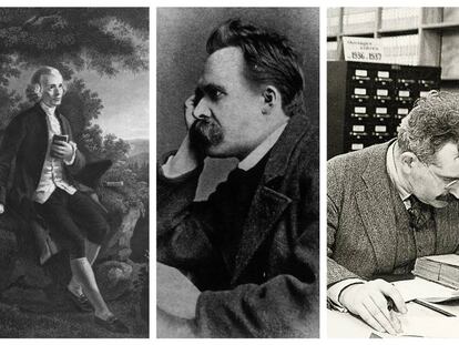 Imagen de Rousseau y fotografías de Nietzsche y Walter Benjamin.