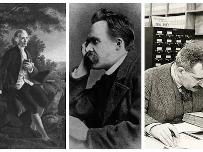 Imagen de Rousseau y fotografías de Nietzsche y Walter Benjamin.