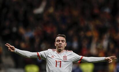 Iago Aspas celebra su gol a Argentina.