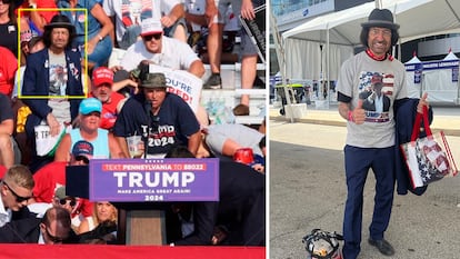 En la imagen izquierda, Vincent Fusca el sábado pasado en el mitin de Pensilvania. A la derecha Fusca en la convención republicana.