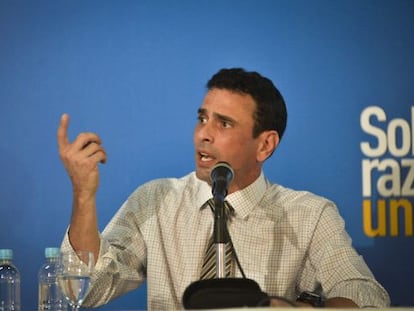 Henrique Capriles, en la presentaci&oacute;n de su plan econ&oacute;mico.
