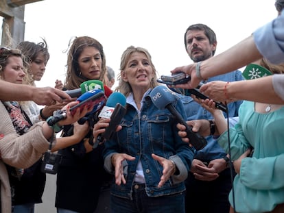 La líder de Sumar, Yolanda Díaz, este miércoles durante una visita a Doñana.