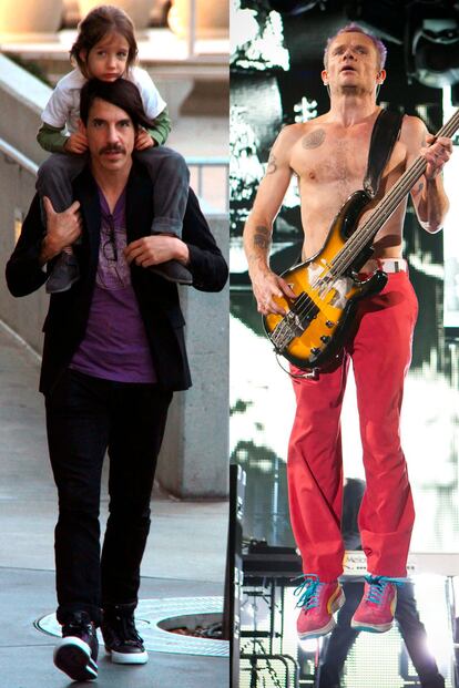 Compañeros de banda. Parecen unos chavales pero dentro de los Red Hot Chili Peppers ya hay dos cincuentones. Son sus dos miembros más icónicos, el cantante Anthony Kiedis y el bajista Flea. Lo curioso es que a pesar de los excesos con las drogas y el alcohol de ambos conservan un aspecto bastante saludable y juvenil. Larga vida al rock.