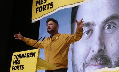 Gabriel Rufián, en el mitin de cierre de campaña de ERC en Terrassa.