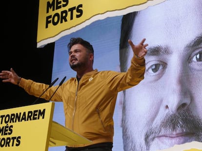 Gabriel Rufián, en el mitin de cierre de campaña de ERC en Terrassa.