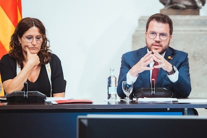 La consejera de Presidencia, Laura Vilagrà, y el presidente de la Generalitat, Pere Aragonès, el martes 14 de junio.